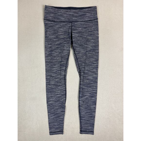 Lululemon Pants Womens 8 Gray Striped Athletic‎ Mid Rise Stretch Yoga Legging - Picture 1 of 10